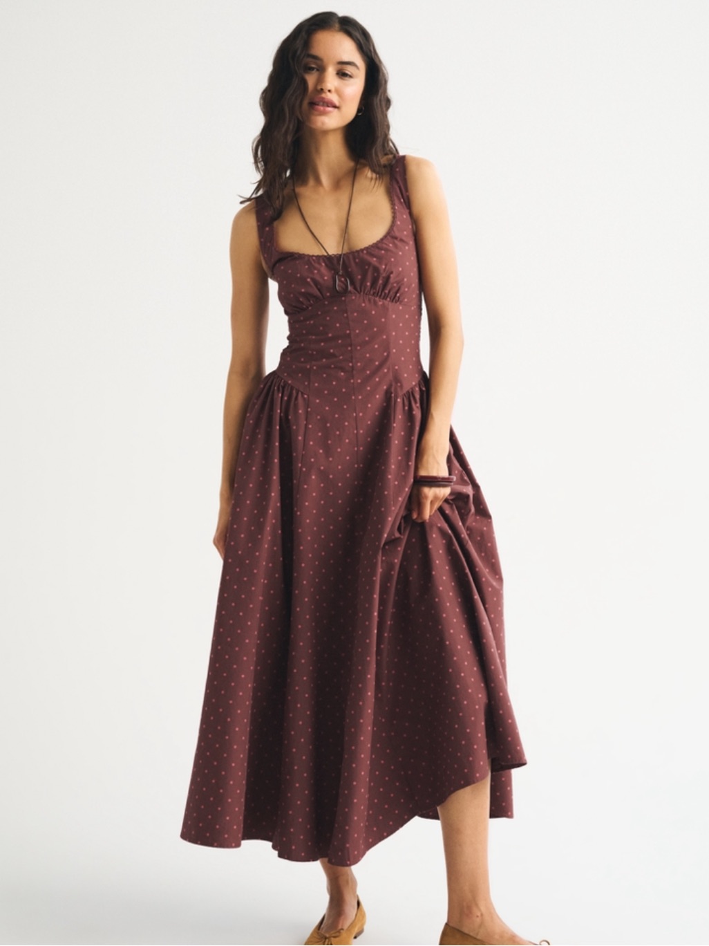 Abercrombie & Fitch Dylan Bra Free Burgundy Dress With Pink Polka Dots